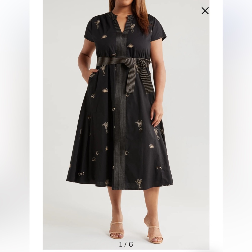Chic Black Midi Dress with Embroidered Details